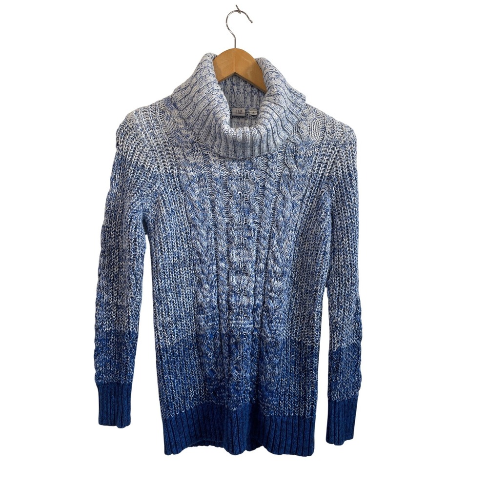 GAP Blue Ombre Cable Knit Turtleneck Sweater Womens Medium 100%‎ Cotton Chunky
